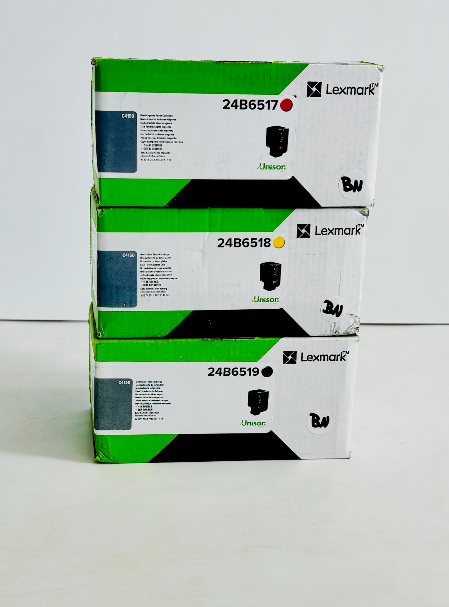 3 Genuine Lexmark C4150 Magenta, Yellow & Black Toners 24B6517, 24B6518, 24B6519