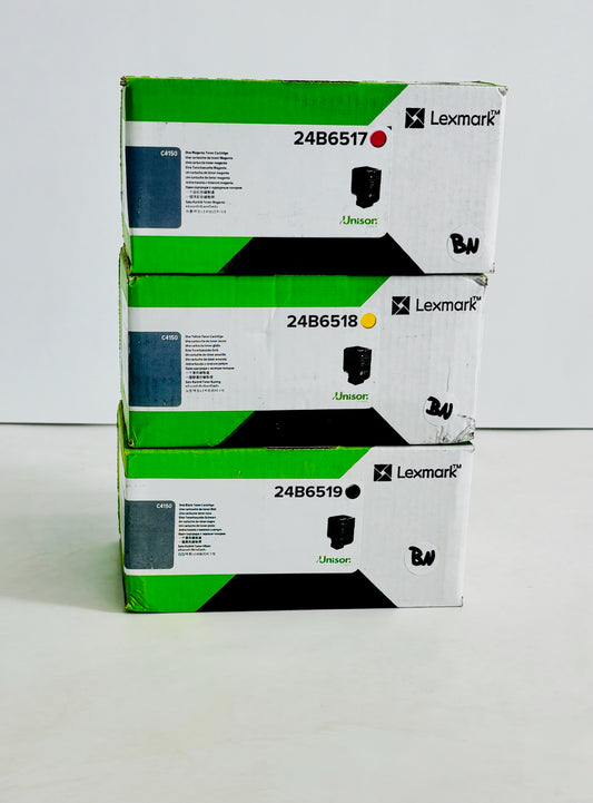3 Genuine Lexmark C4150 Magenta, Yellow & Black Toners 24B6517, 24B6518, 24B6519