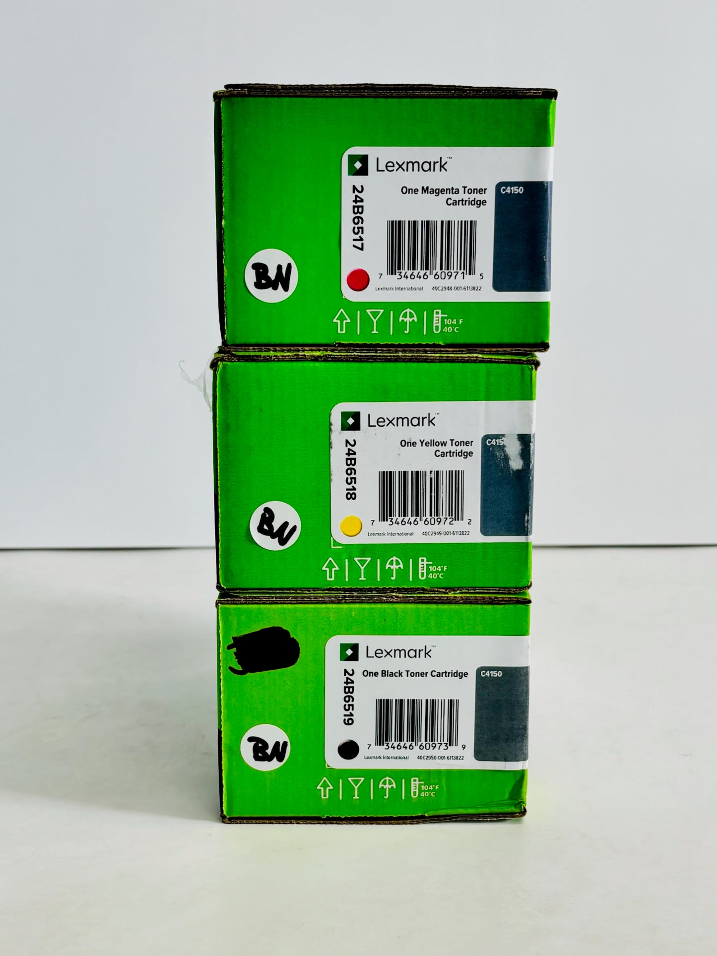 3 Genuine Lexmark C4150 Magenta, Yellow & Black Toners 24B6517, 24B6518, 24B6519