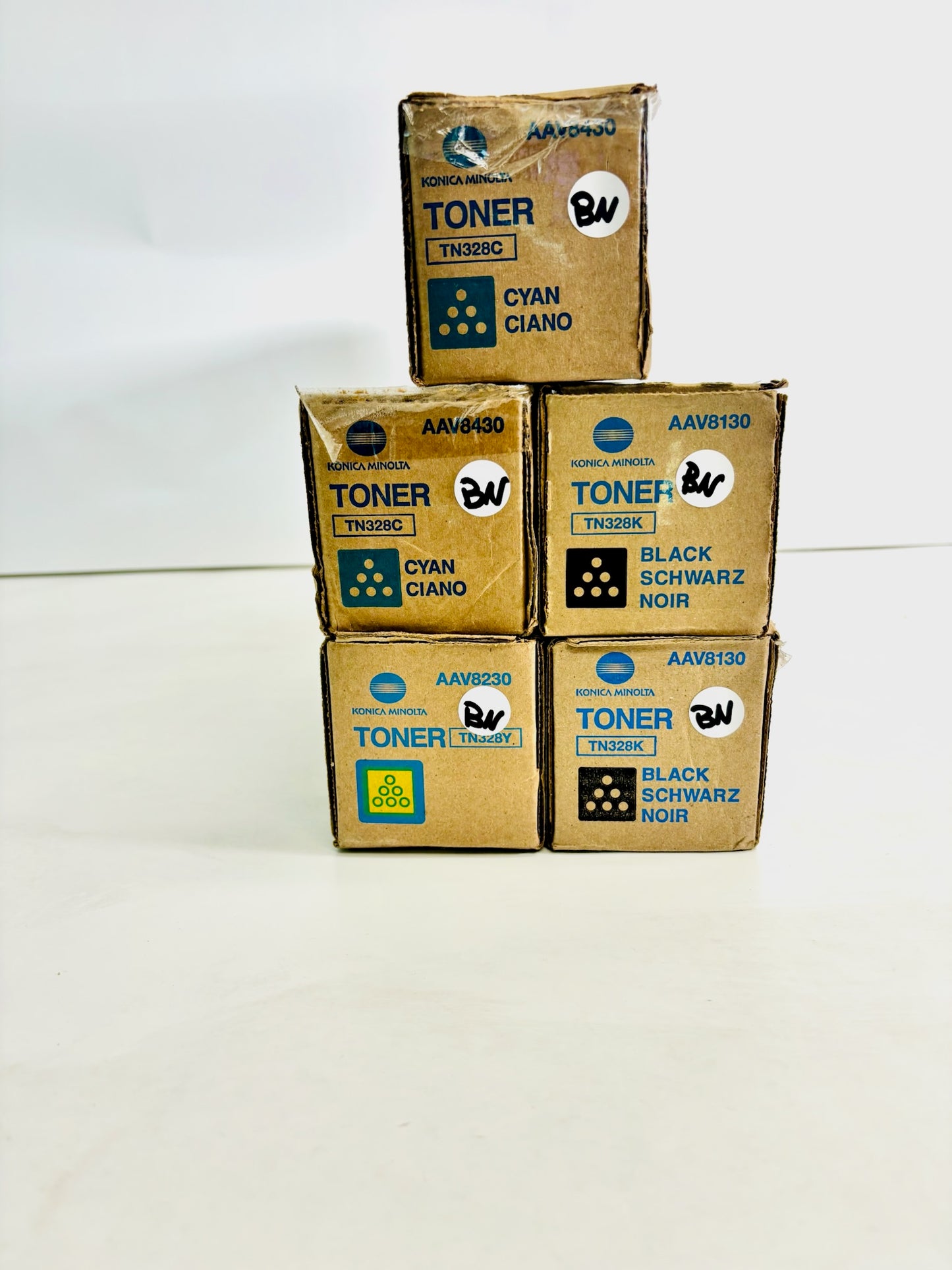 5 Genuine Konica bizhub C250, C300 Cyan, Yellow & Black Toners TN328 CCYKK