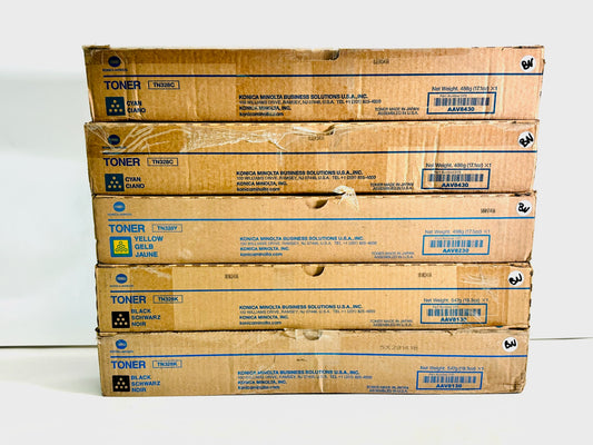 5 Genuine Konica bizhub C250, C300 Cyan, Yellow & Black Toners TN328 CCYKK