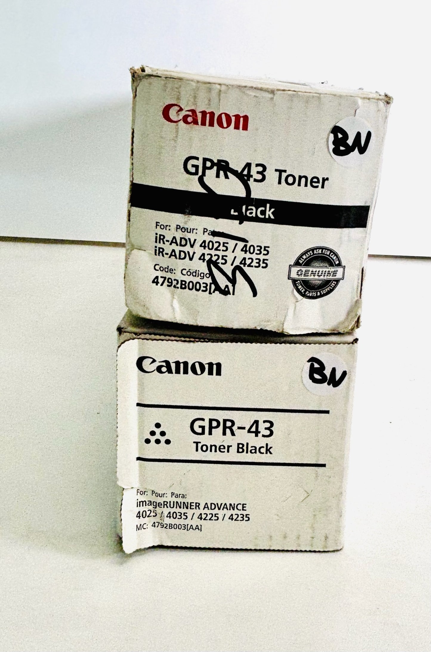 2  Genuine Canon iRUNNER 4025,4235 Black Toners GPR-43, GPR43 (1 New & 1 Open)