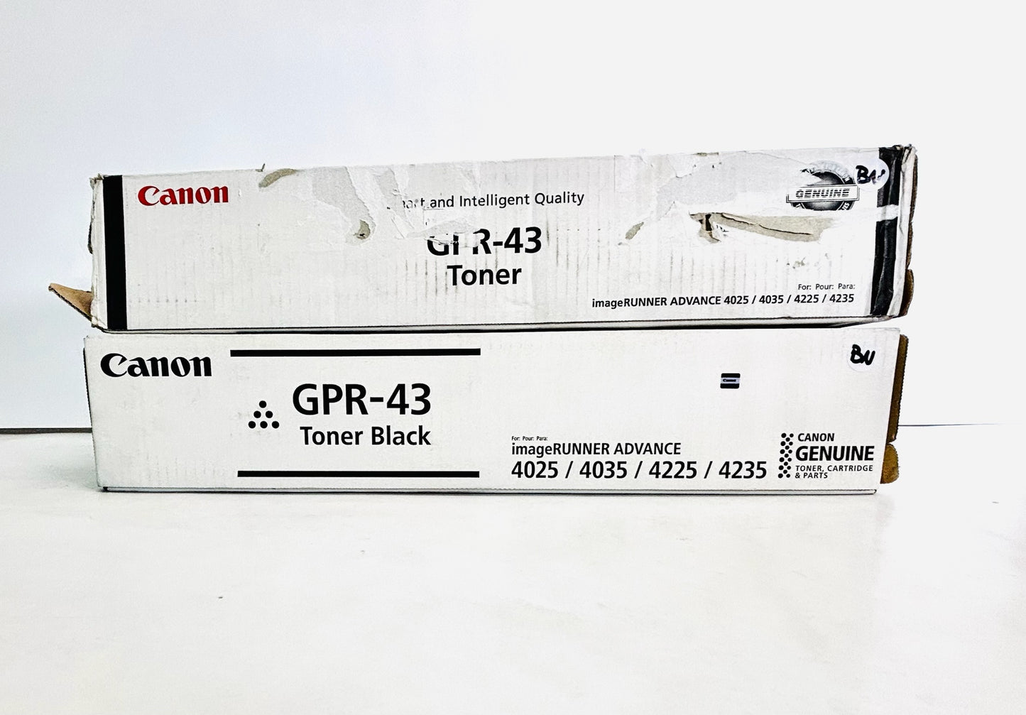 2  Genuine Canon iRUNNER 4025,4235 Black Toners GPR-43, GPR43 (1 New & 1 Open)