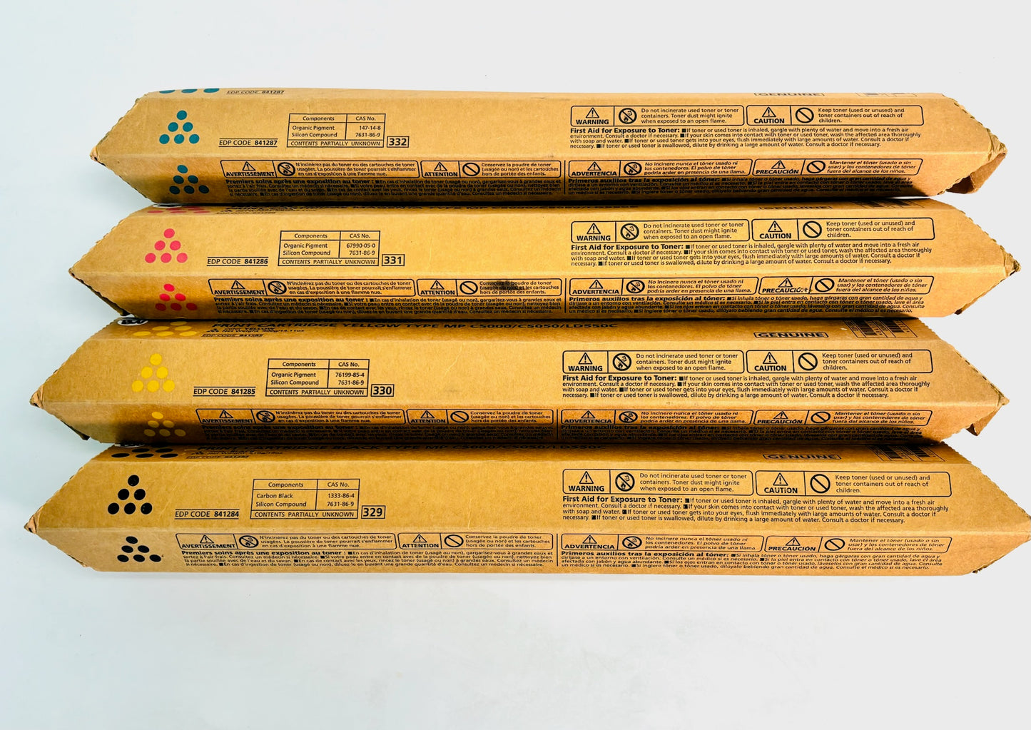 4 New Genuine Ricoh MPC5000,LD550C CMYK Toners 841284, 841285, 841286, 841287