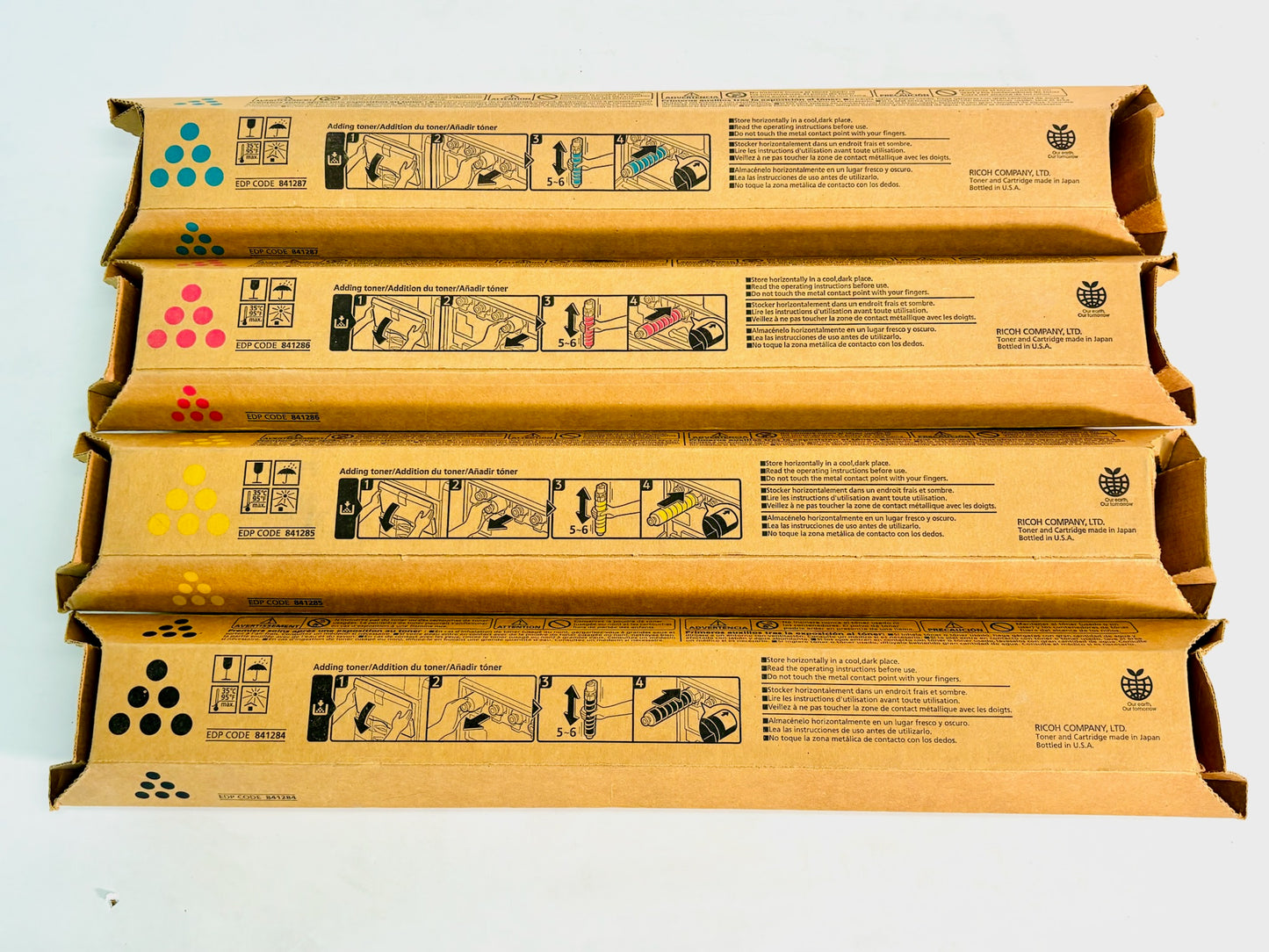 4 New Genuine Ricoh MPC5000,LD550C CMYK Toners 841284, 841285, 841286, 841287