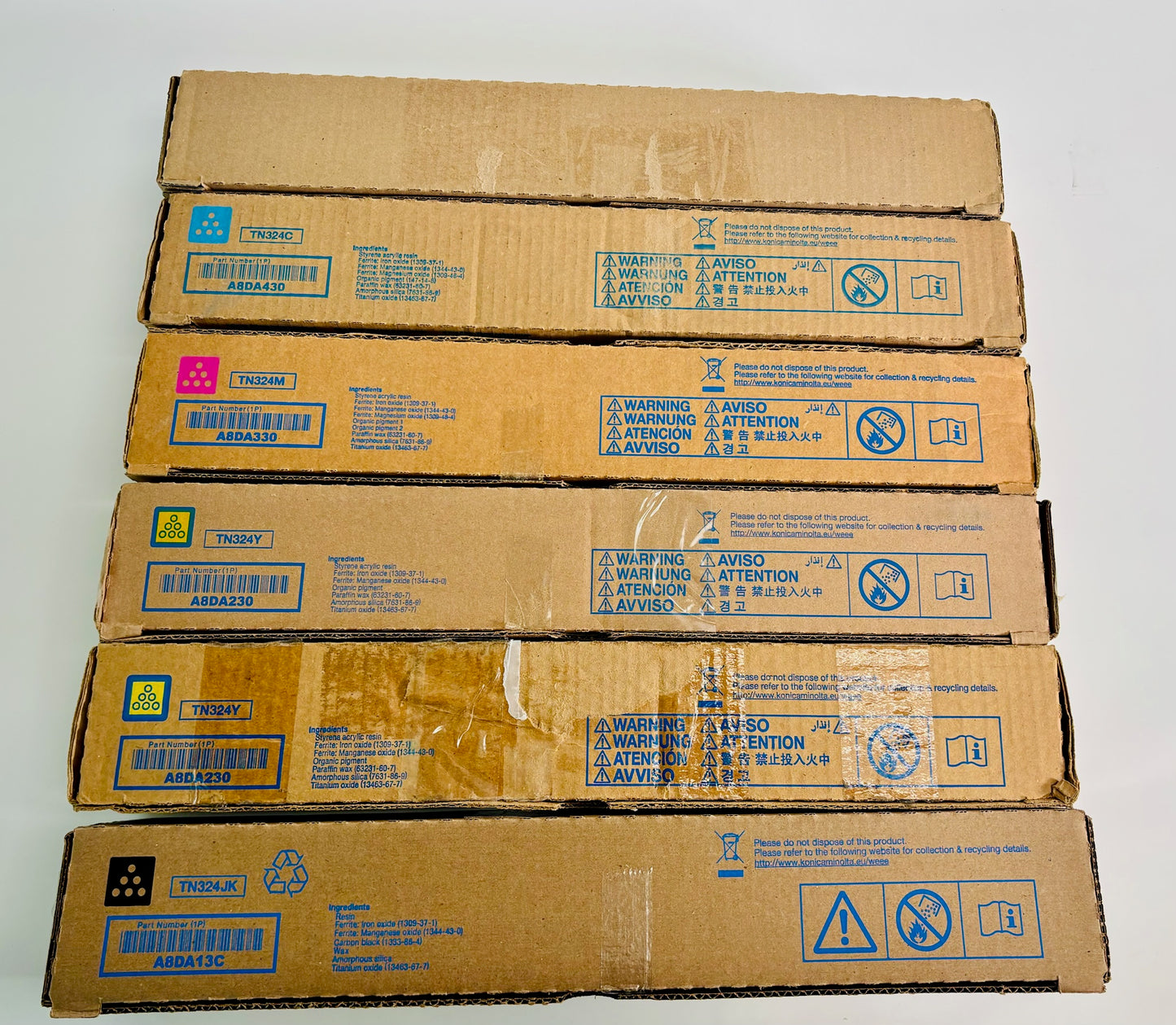 6 Cosmetic Genuine Konica BizHub C258,C308,C368 CC,M,YY,JK Toners TN324