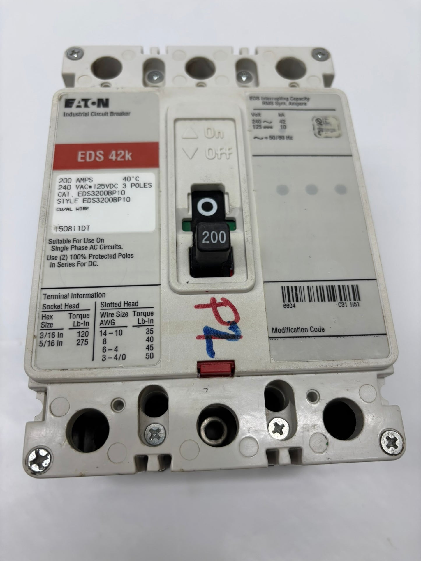 Eaton EDS3200BP10 200 Amps 50/60 Hz 240 Vac
