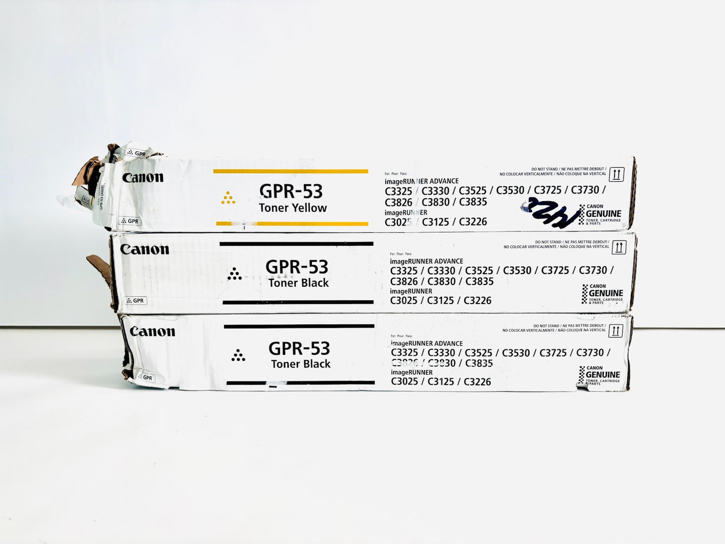 3 Open OEM Canon iR ADV C3325i, C3835 Yellow & Black Toner Cartridges GPR-53 YKK