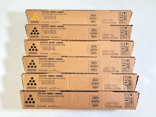 6 New OEM Ricoh IMC3500, C3000 Yellow & Black Toners 842251 (x1), 842252 (x5)