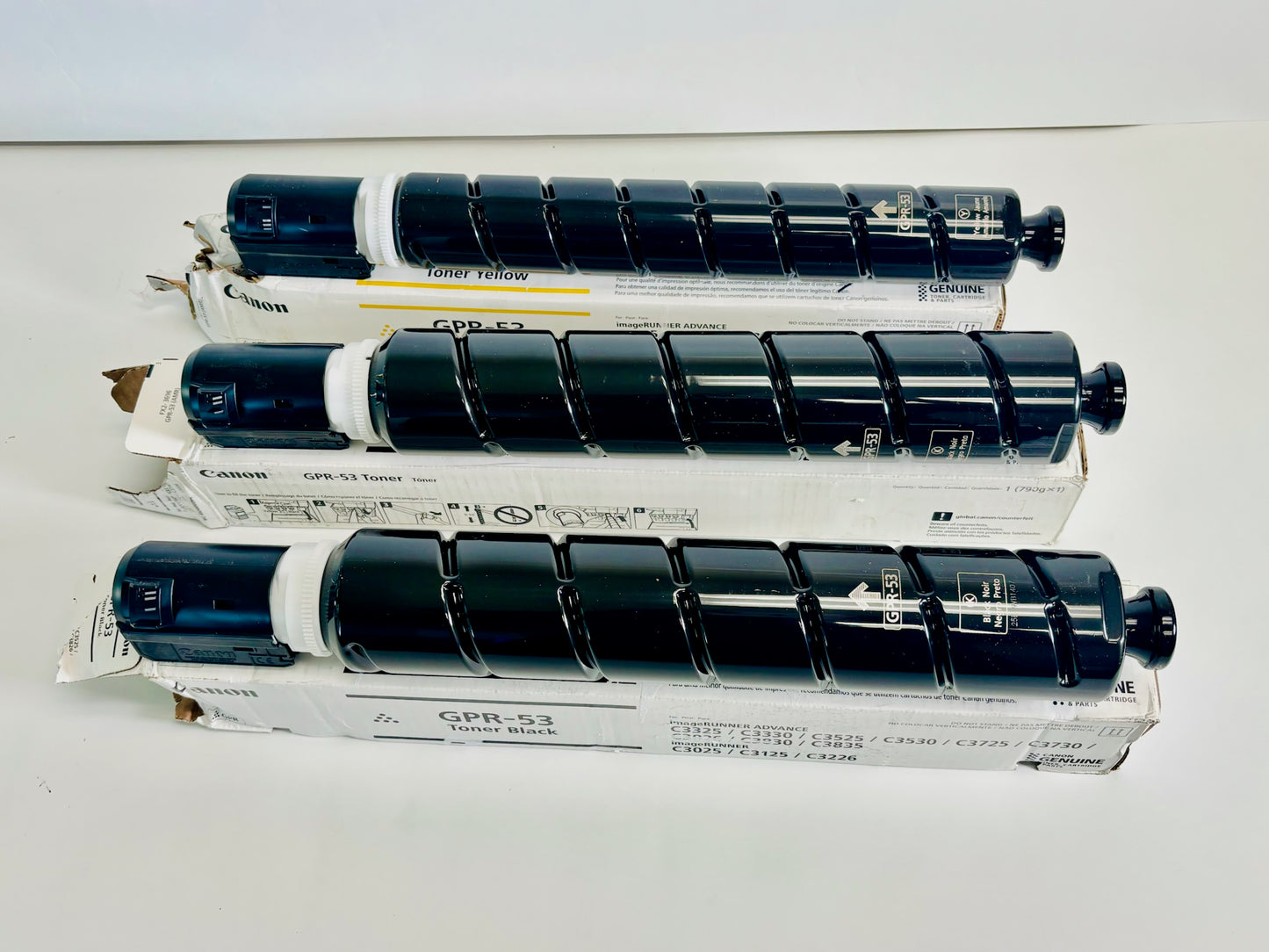 3 Open OEM Canon iR ADV C3325i, C3835 Yellow & Black Toner Cartridges GPR-53 YKK