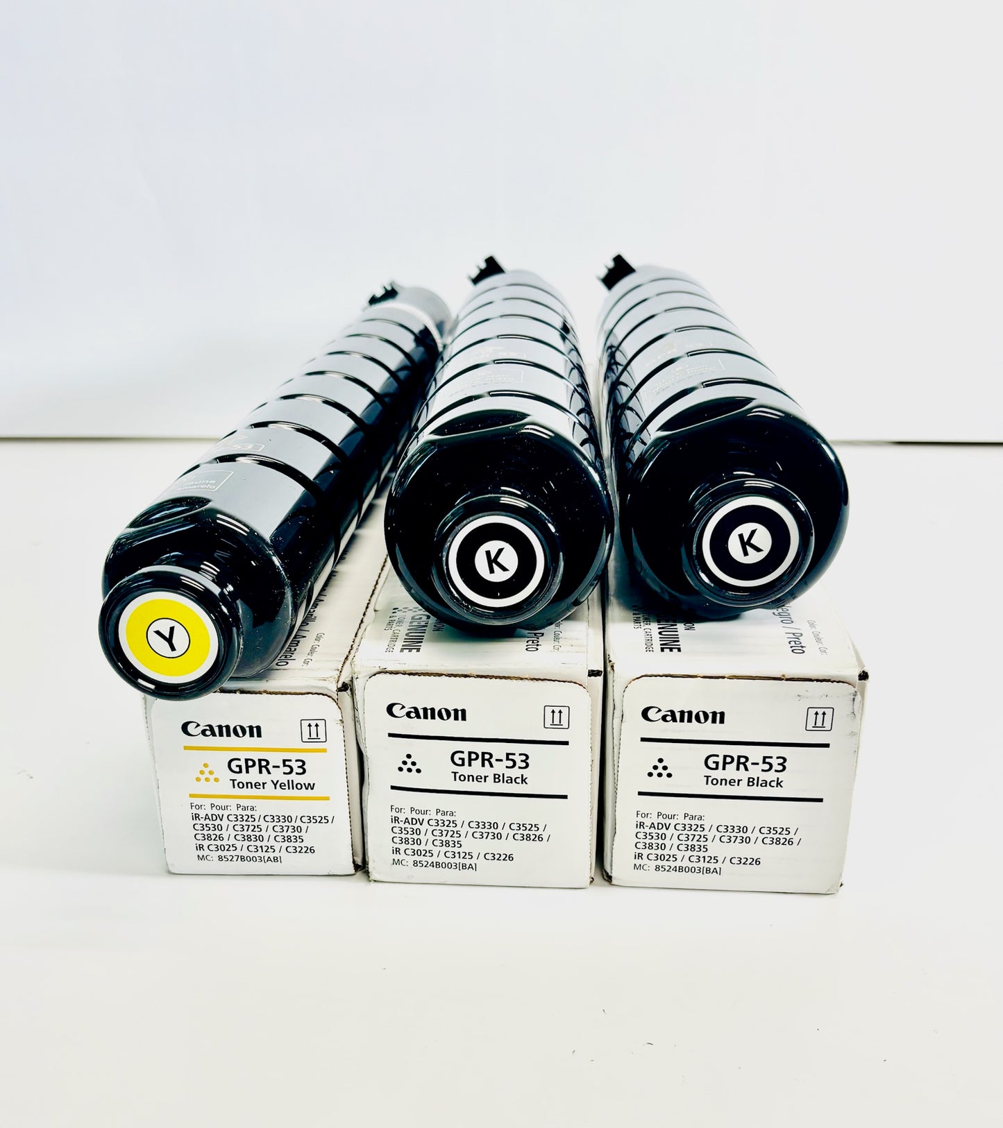 3 Open OEM Canon iR ADV C3325i, C3835 Yellow & Black Toner Cartridges GPR-53 YKK