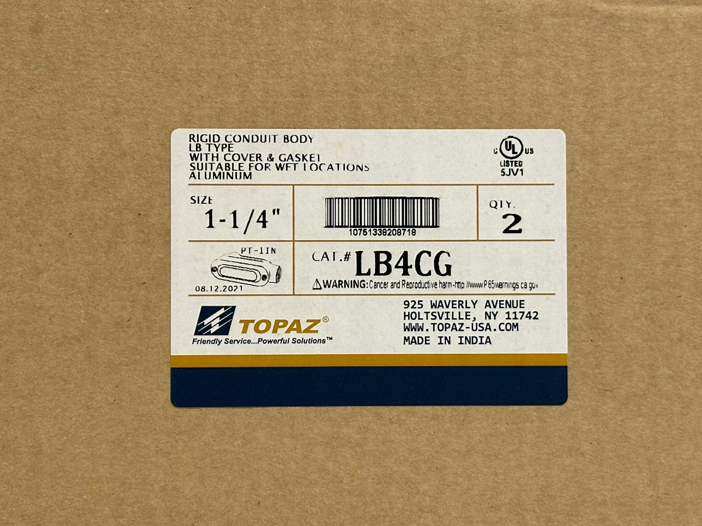 4 PK Southwire Topaz (LB4CG) 1-1/4" Rigid Conduit Body LB-Type w Cover and Gasket