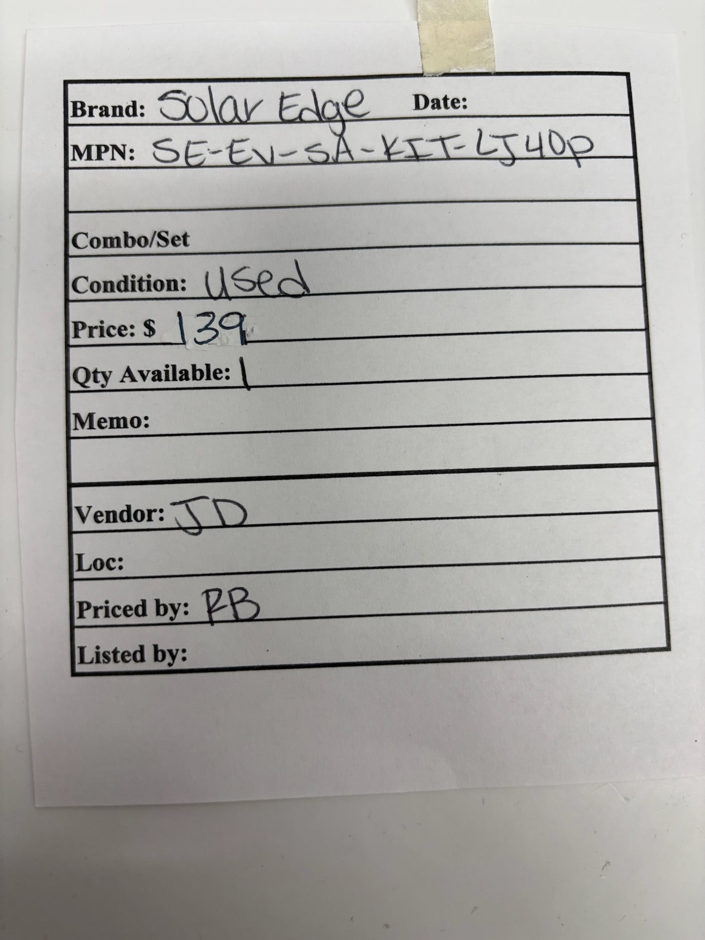 Used SolarEdge SE‑EV‑SA‑KIT‑LJ40P Smart EV Charger, 40A / 9.6 kW