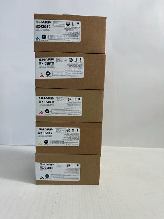 5 New OEM Sharp MX-C407F, MX-C507F CMMYK Toners MX-C50T, MXC50T