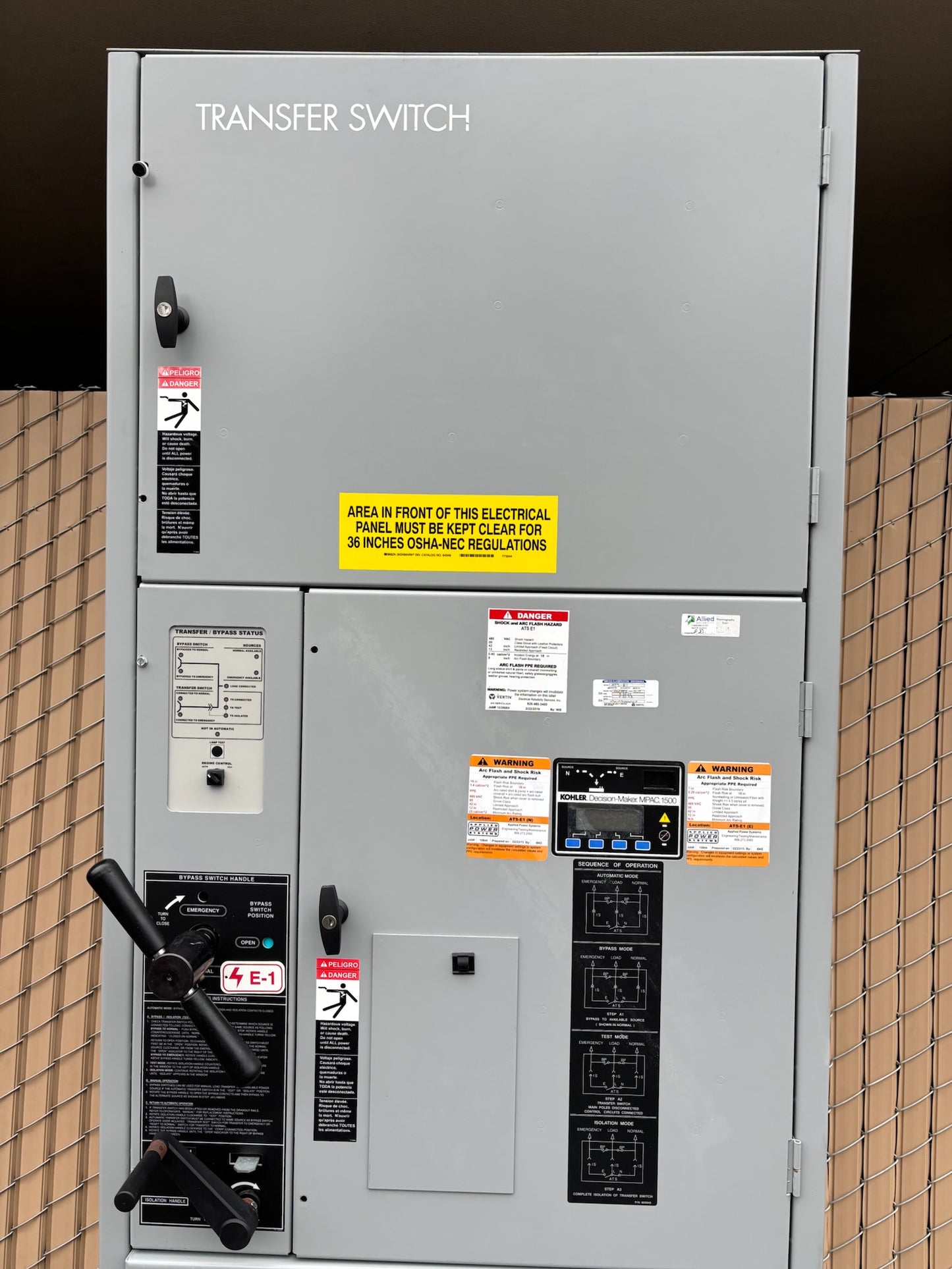Kohler KBP-DMVA-0600S 600 AMP 480V Emergency Auto Transfer Switch W Bypass 01/15
