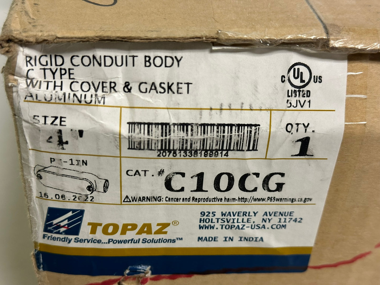 Southwire Topaz (C10CG) 4" Rigid Conduit Body C-Type w Cover and Gasket