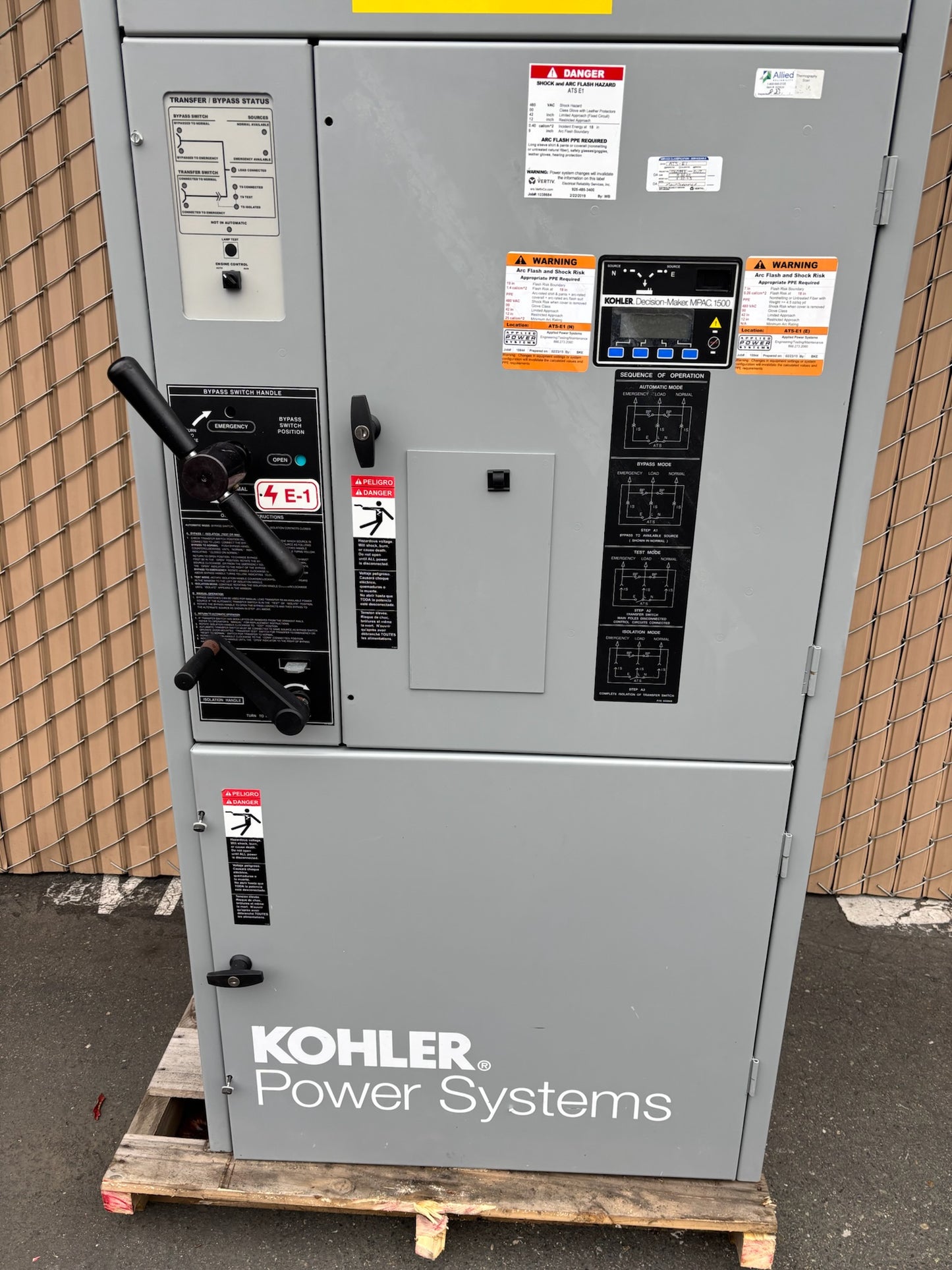 Kohler KBP-DMVA-0600S 600 AMP 480V Emergency Auto Transfer Switch W Bypass 01/15