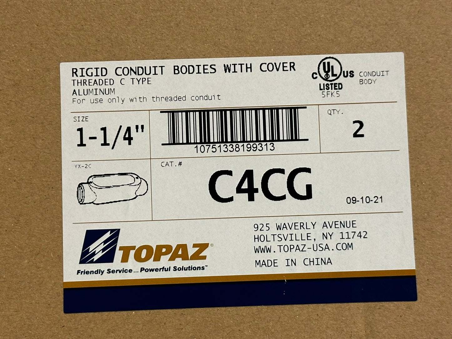 6PK Southwire Topaz (C4CG) 1-1/4" Threaded Rigid Conduit Bodies W/ Cover