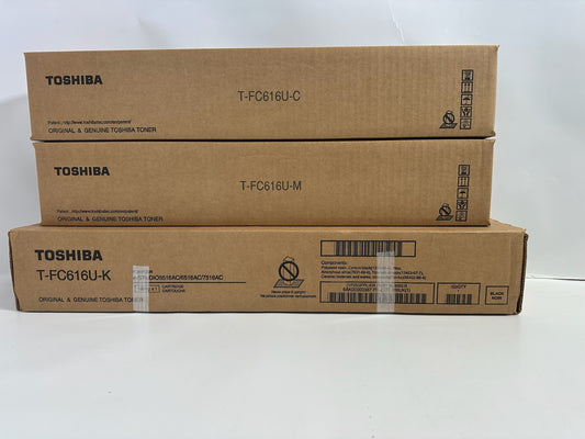 3 NEW OEM Toshiba E Studio 5516AC,5516ACT C M K Toners T-FC616U (NO yellow)
