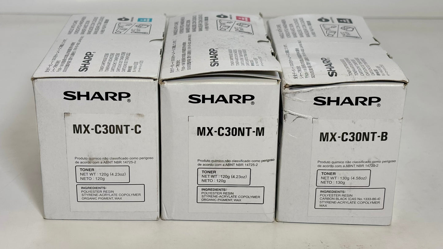 3 OEM Sharp MX-C300P,MX-303W,MX-304W CMK Toner Cartridges MX-C30NT
