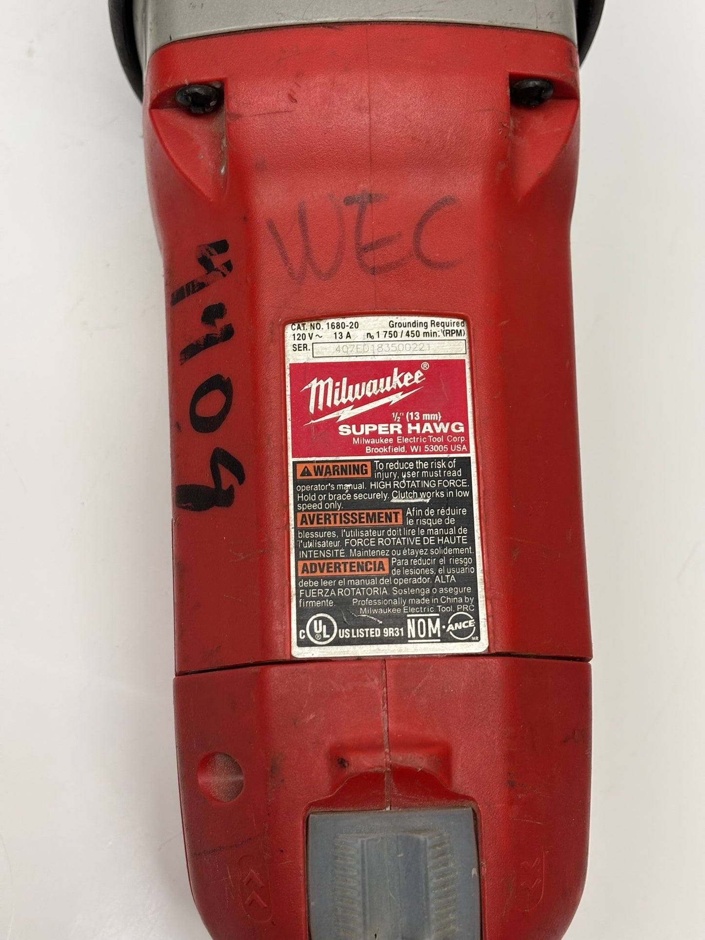 Milwaukee 1680-20 1/2" Super Hawg w/ Side Handle