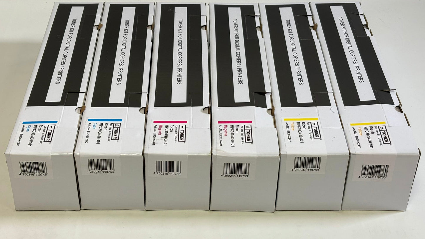 6 Compatible Ricoh,Lanier SPC300,C400,C401 CMY Toners (841296,841297,841298)