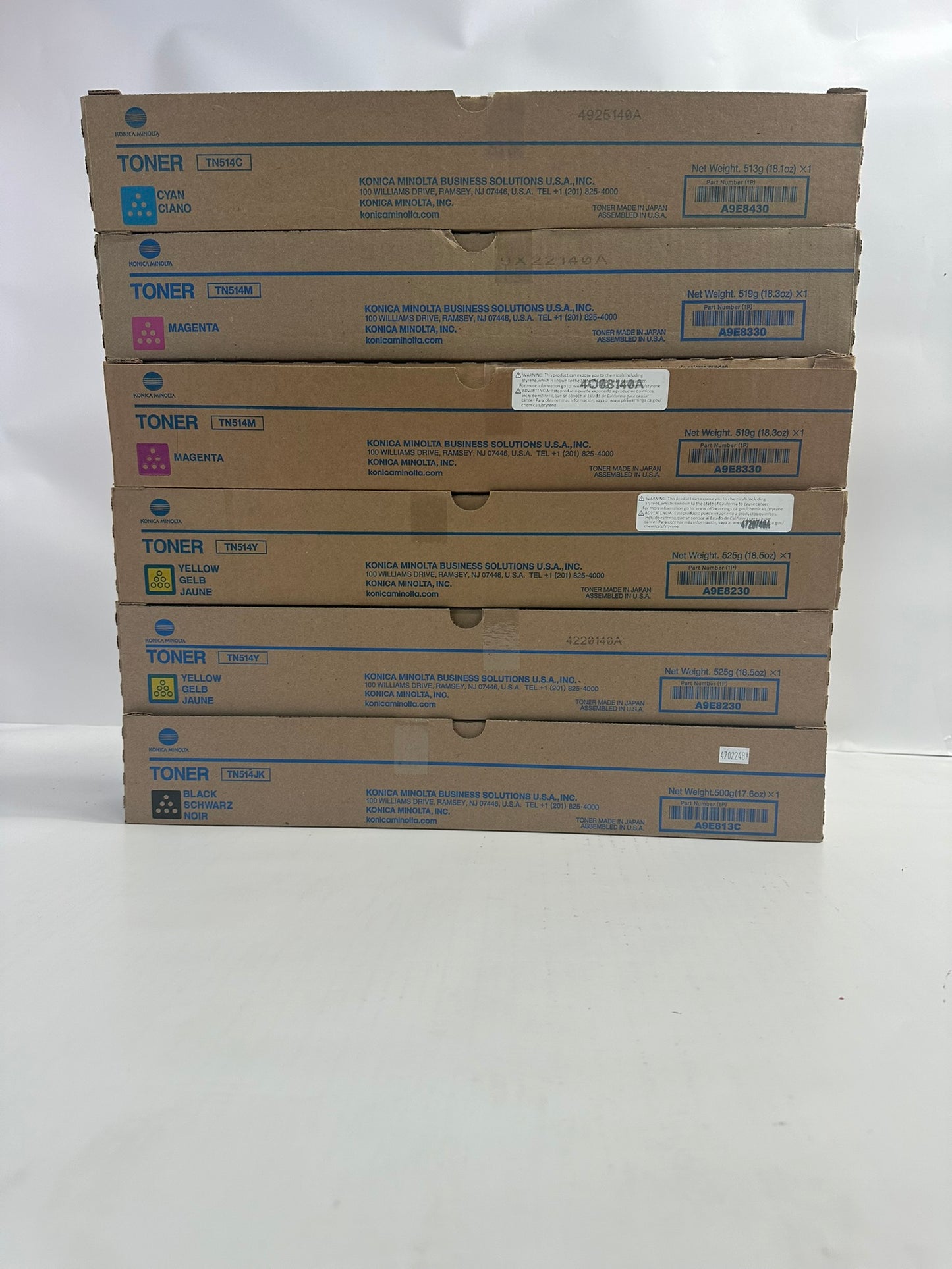 6 Genuine Konica Bizhub C458,C558,C658 CMMYYK Toners TN514(TN514 CMY, TN514JK)