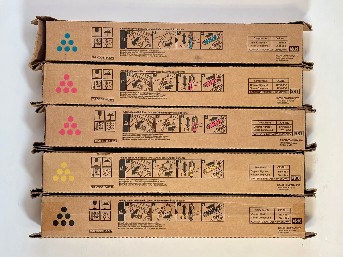 5 Genuine Ricoh MP C407 CMMYK Toner Cartridges 842207, 842208, 842209, 842210