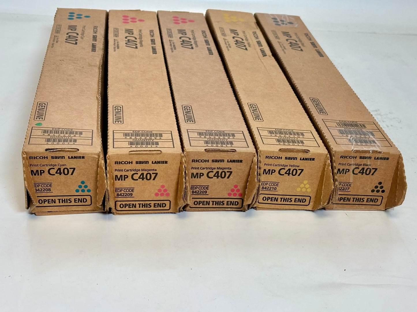 5 Genuine Ricoh MP C407 CMMYK Toner Cartridges 842207, 842208, 842209, 842210