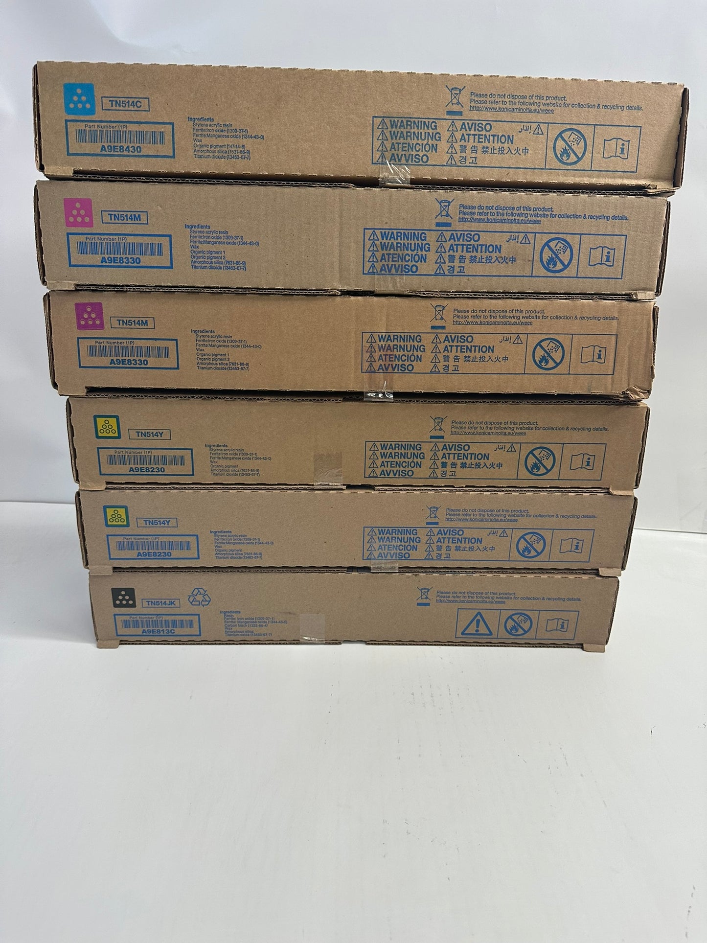 6 Genuine Konica Bizhub C458,C558,C658 CMMYYK Toners TN514(TN514 CMY, TN514JK)