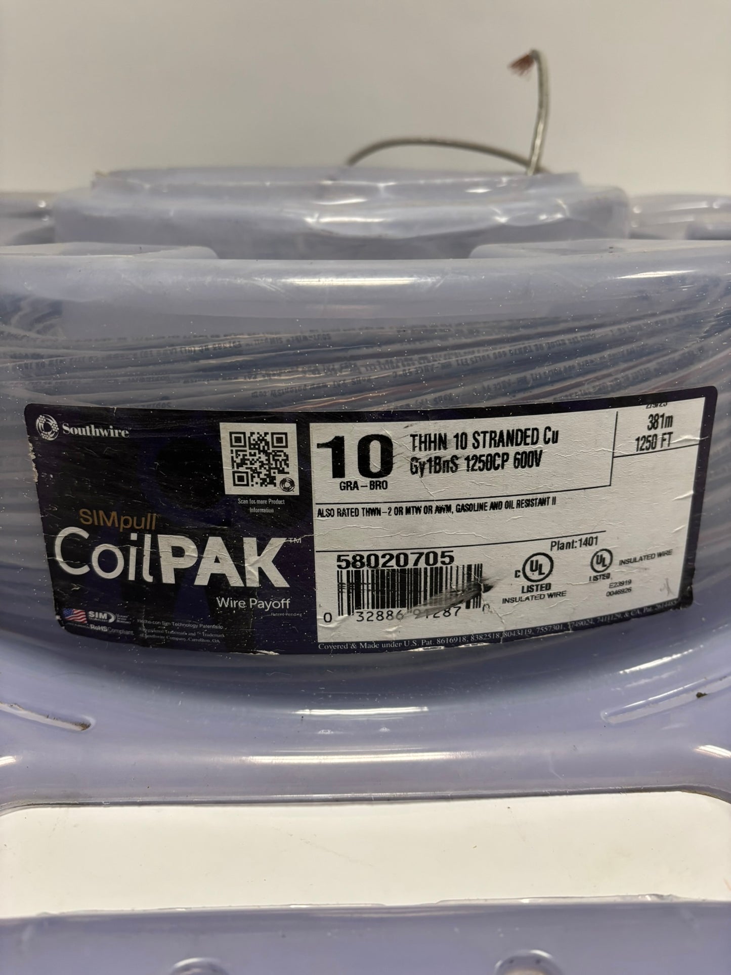SouthWire CoilPAK 10 Gray Brown THHN 600V 1030Ft 314m 58020705