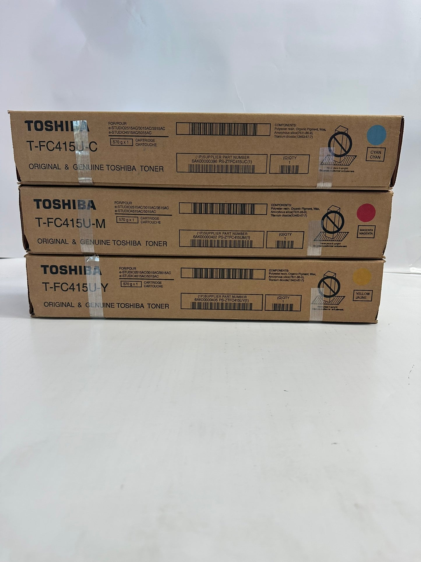 3 New Genuine Toshiba E Studio 2515AC,3015AC CMY Toners T-FC415U (No Black)