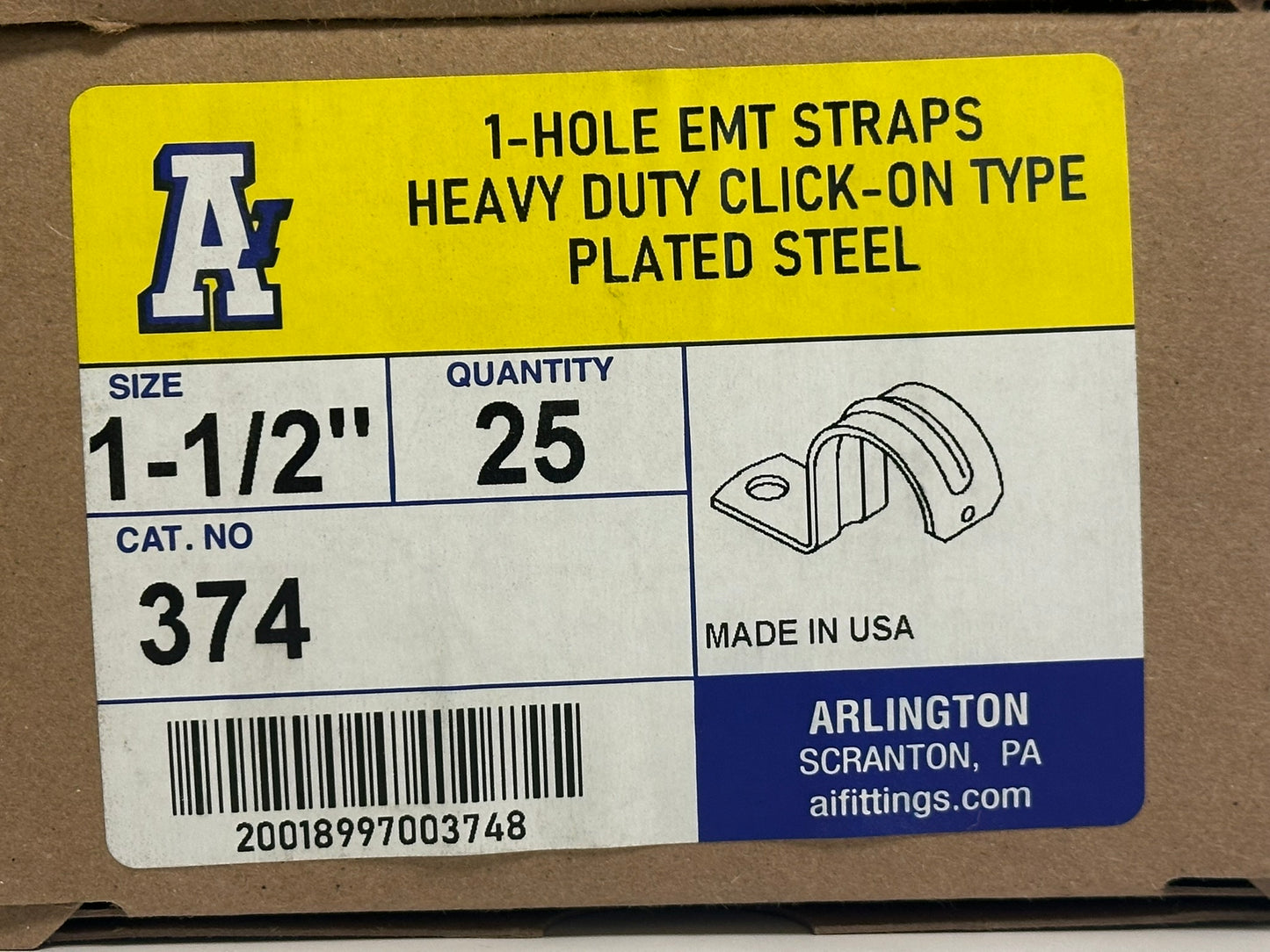 50 PK Arlington (374) 1-Hole EMT Straps Heavy Duty Click-On Type Plated Steel