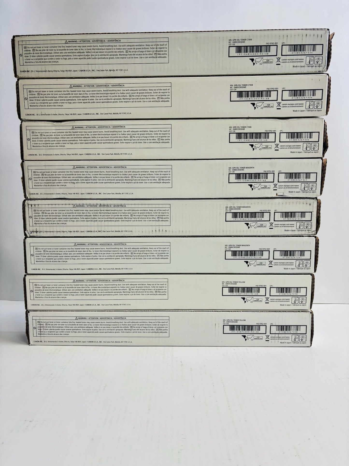 8 Genuine Canon iRAC5535i,C5535i II Cyan Mag. & Yellow Toners GPR-55L CCCMMMYY