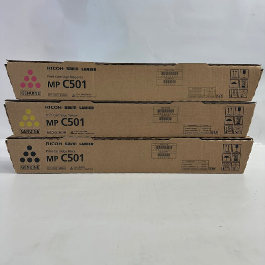 3 New Genuine Ricoh MP C501,C501SP MYK Print Cartridges 842243,45,46(No Cyan)