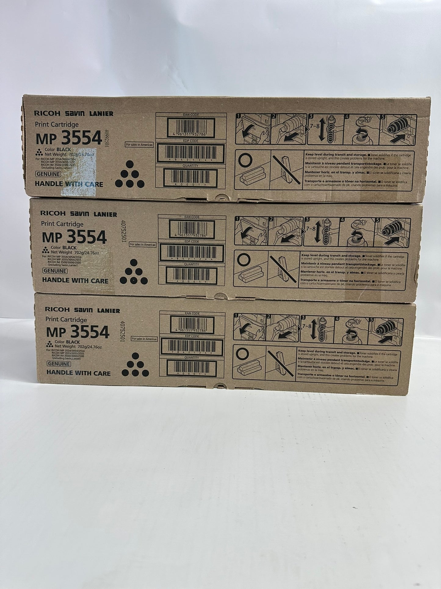 3 New Genuine Ricoh,Savin,Lanier MP3554,MP2554SP Black Toners 842124