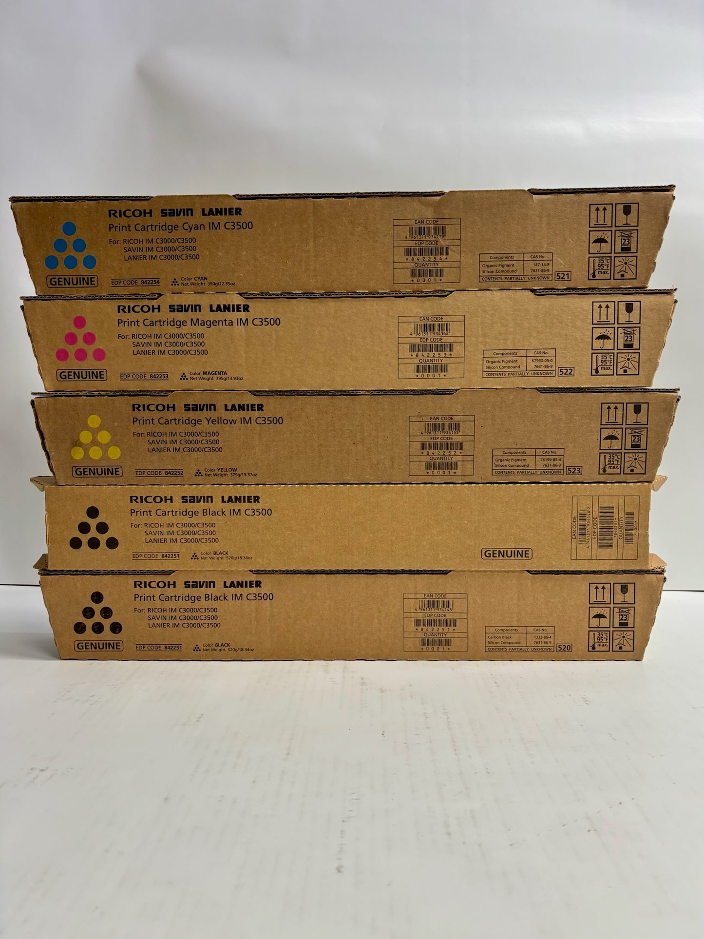 5 Genuine Ricoh IMC3500,C3000 CMYKK Toners 842251,842252,842253,842254