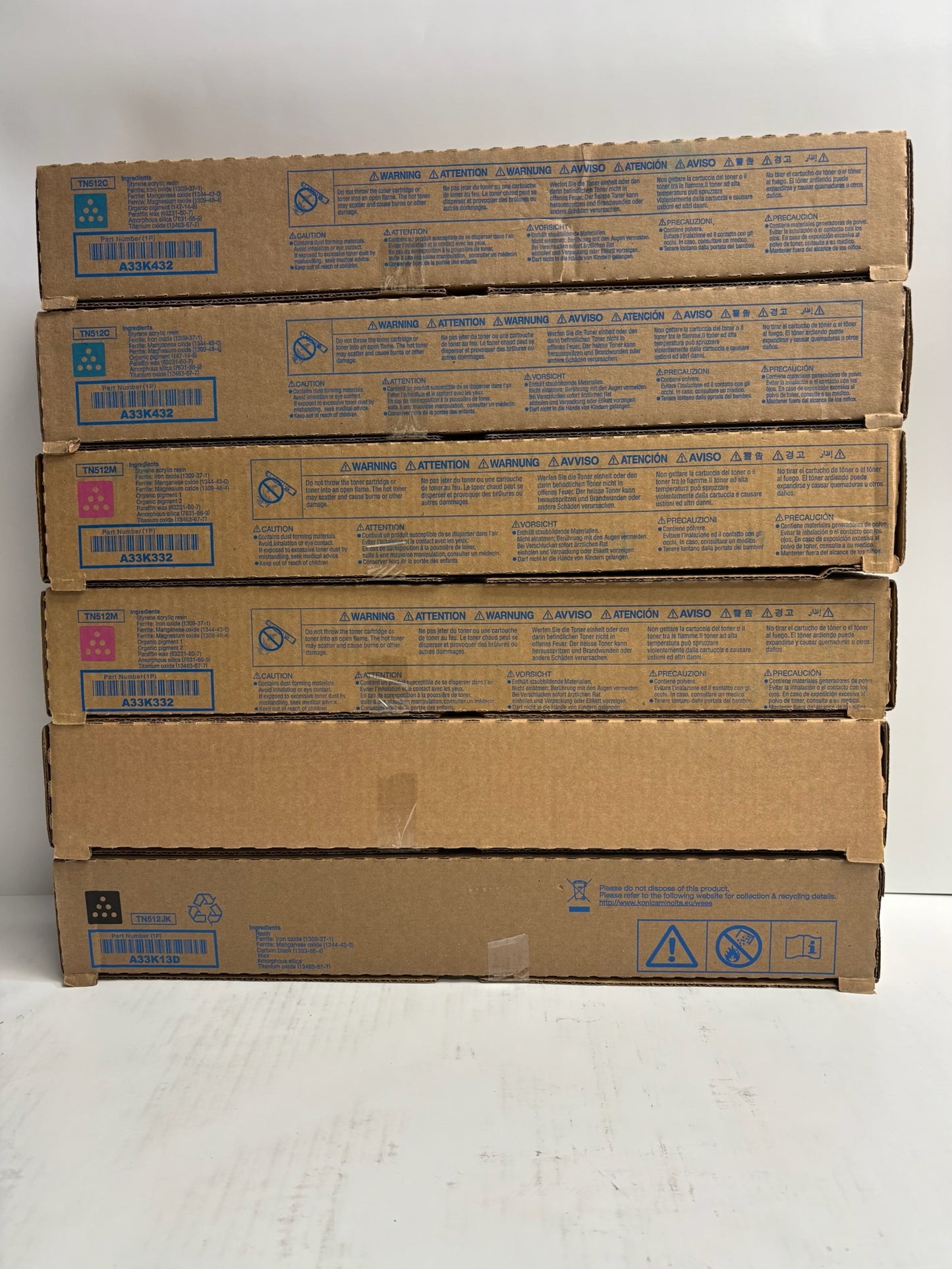 6 Genuine Konica BH C454,C454e,C554,C554e TN512 CCMMYK Toners TN512AY, TN512JK