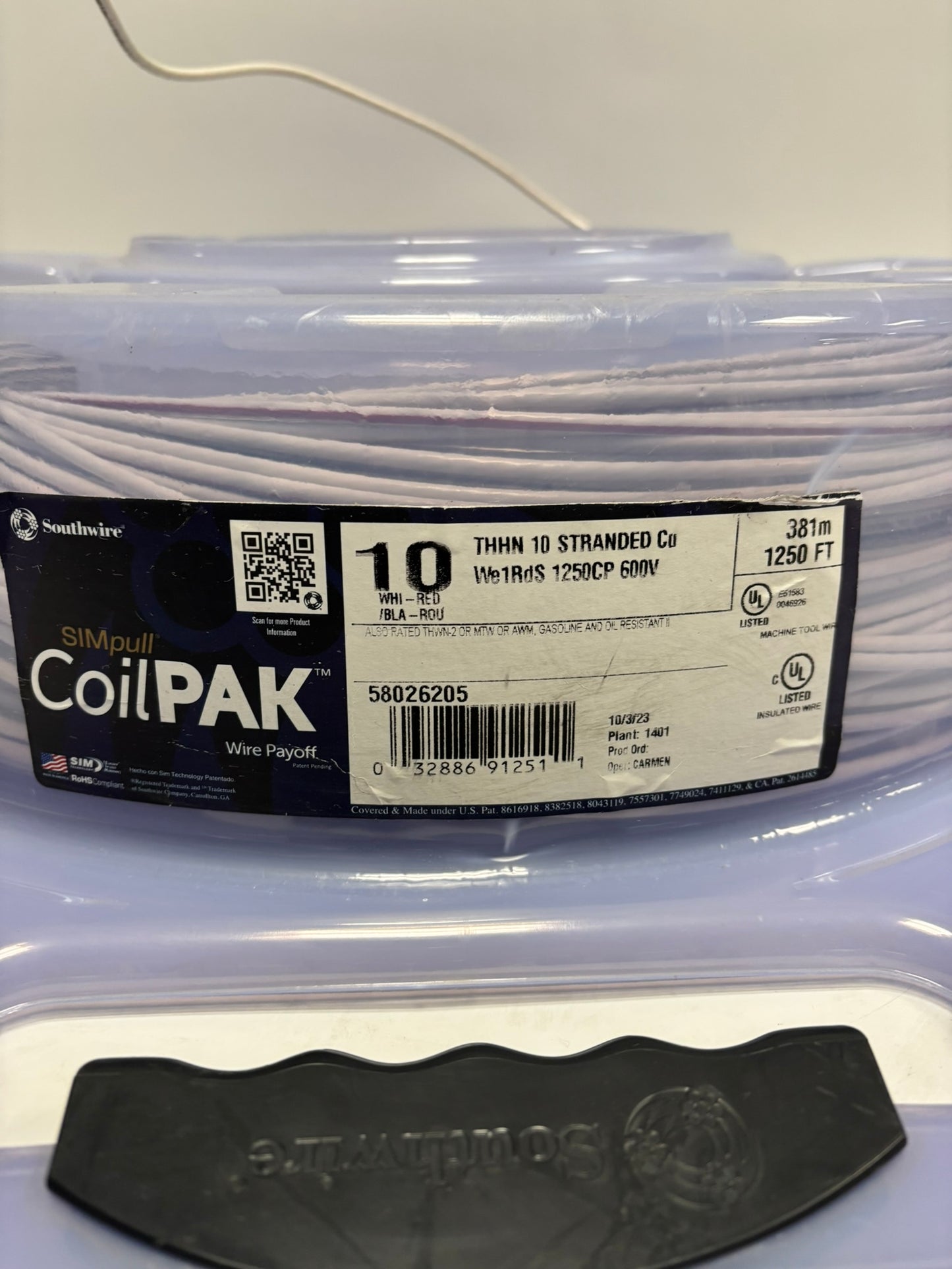 SouthWire CoilPAK 10 White Red THHN 600V 711Ft 217m 58026205