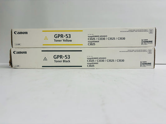 2 Genuine Canon iR Advance C3325,C3330,C3525 Yellow & Black Toner GPR-53Y, GPR-53K