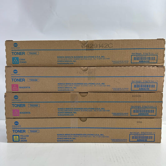 4 New Genuine Konica Minolta Bizhub C258,C308 CMMY Toners TN324 (NO Black)
