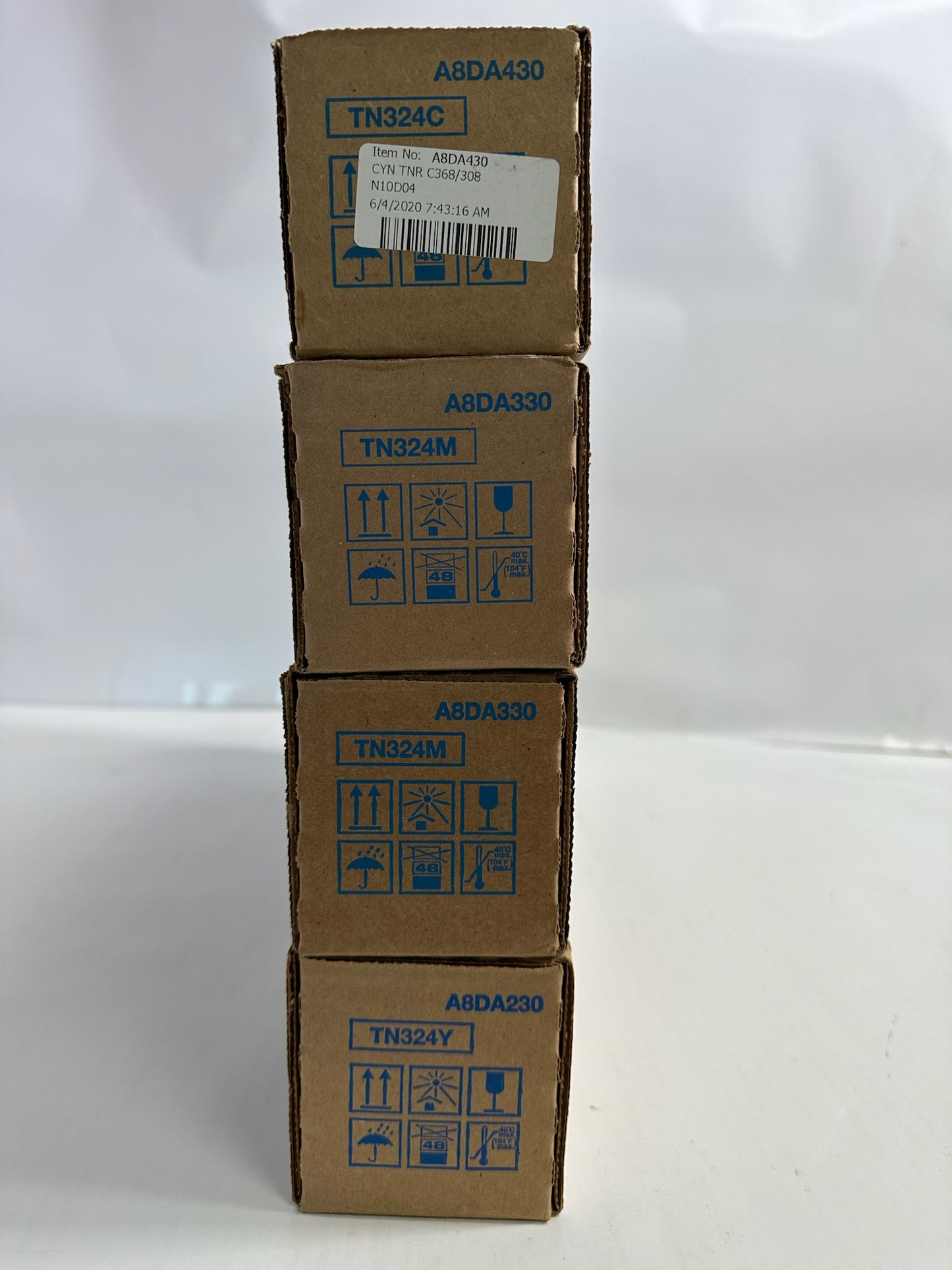 4 New Genuine Konica Minolta Bizhub C258,C308 CMMY Toners TN324 (NO Black)