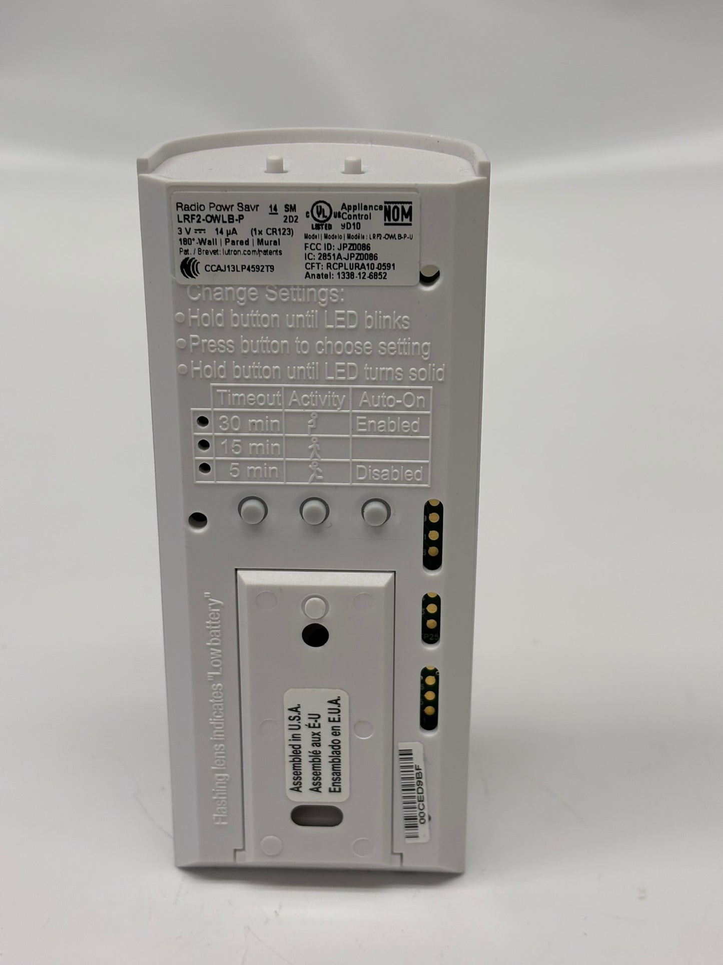 Lutron LRF2-OWLB-P-WH Radio Powr Savr Wireless Occupancy / Vacancy Wall-Mount Sensor