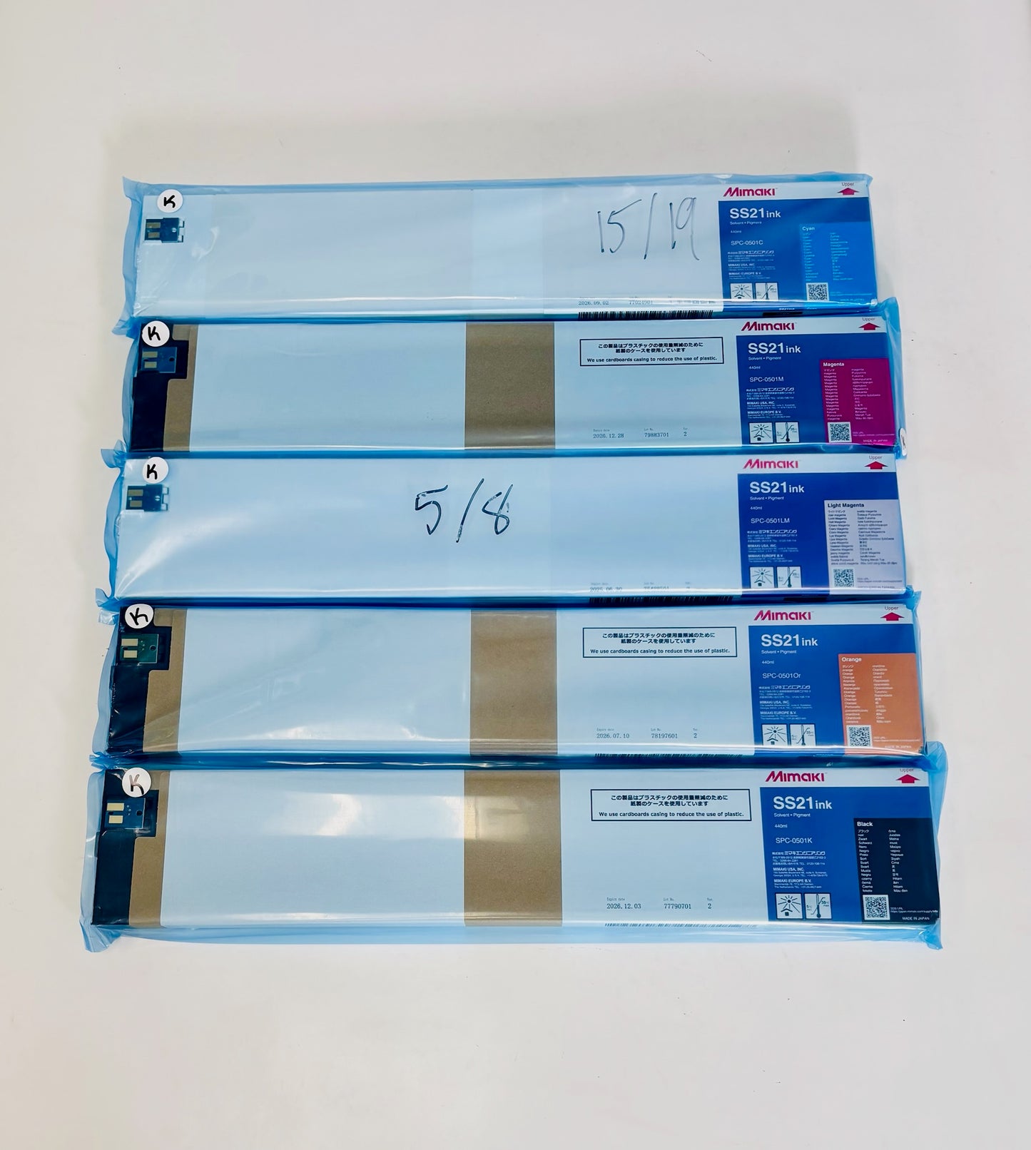 5 OEM Mimaki SS21, JV33 Cyan,Mag,Lt Mag,Orange & Black Ink SPC-0501 (2025-26)