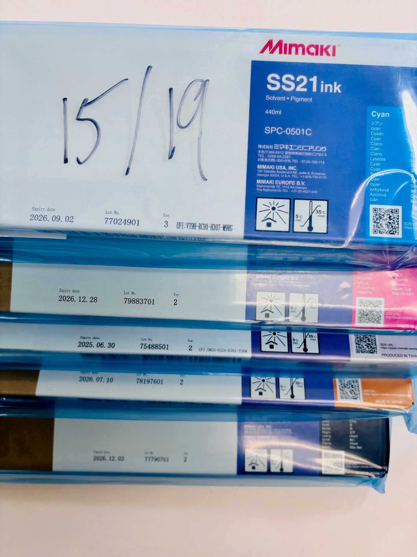 5 OEM Mimaki SS21, JV33 Cyan,Mag,Lt Mag,Orange & Black Ink SPC-0501 (2025-26)