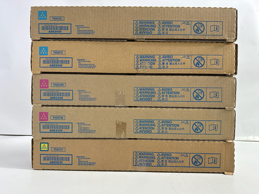 5 New Genuine Konica Minolta BizHub C227,C287 CCMMY Toners TN221 (NO Black)
