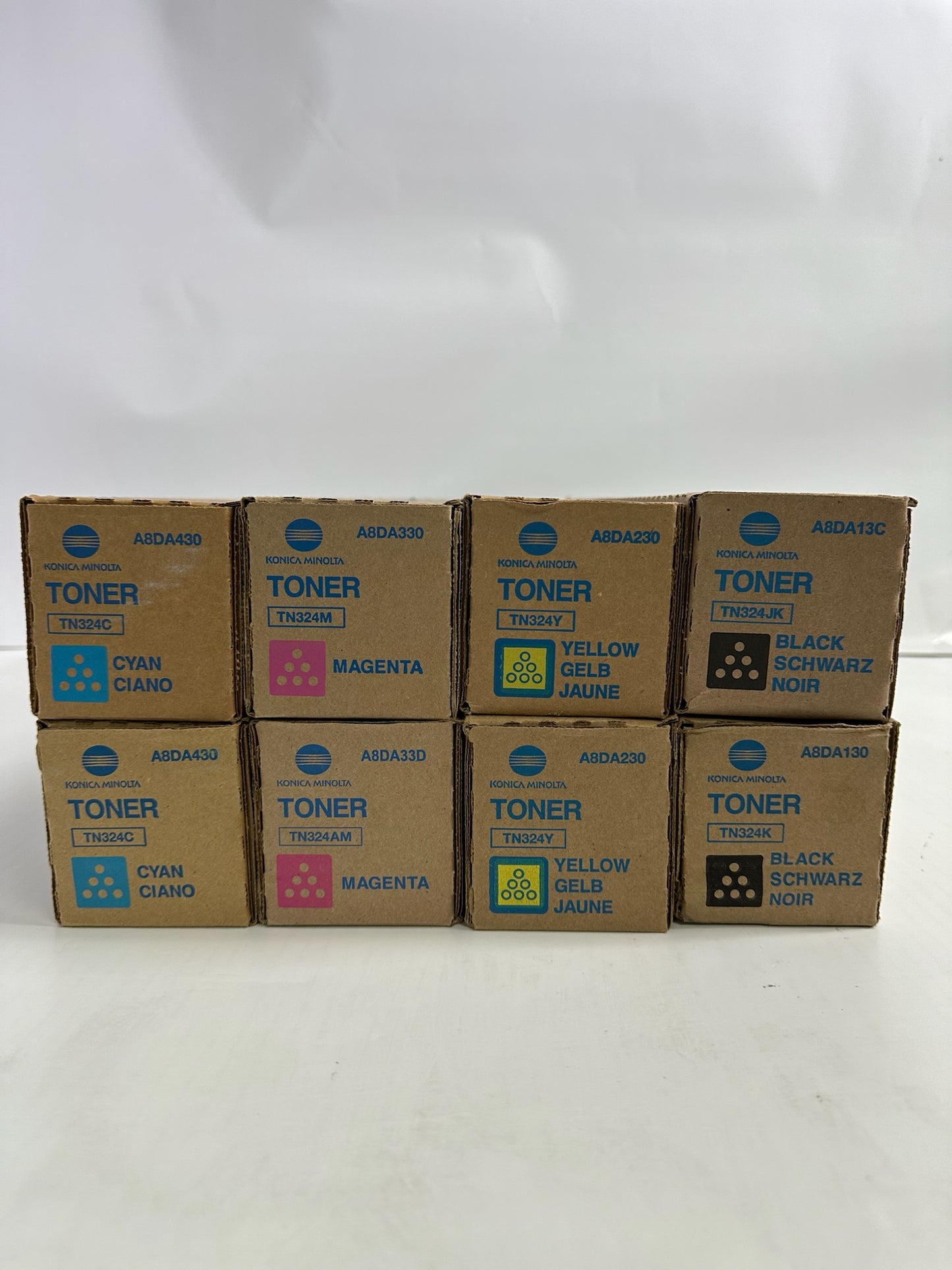 8 New Genuine Konica Minolta Bizhub C258,C308,C368 CCMMYYKK Toners TN324
