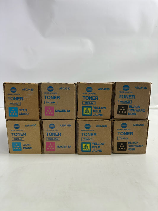 8 New Genuine Konica Minolta Bizhub C258,C308,C368 CCMMYYKK Toners TN324