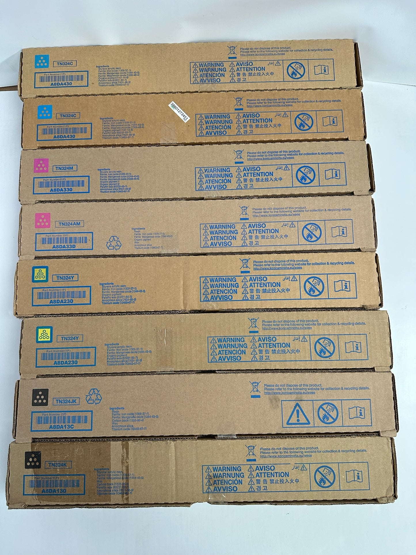 8 New Genuine Konica Minolta Bizhub C258,C308,C368 CCMMYYKK Toners TN324