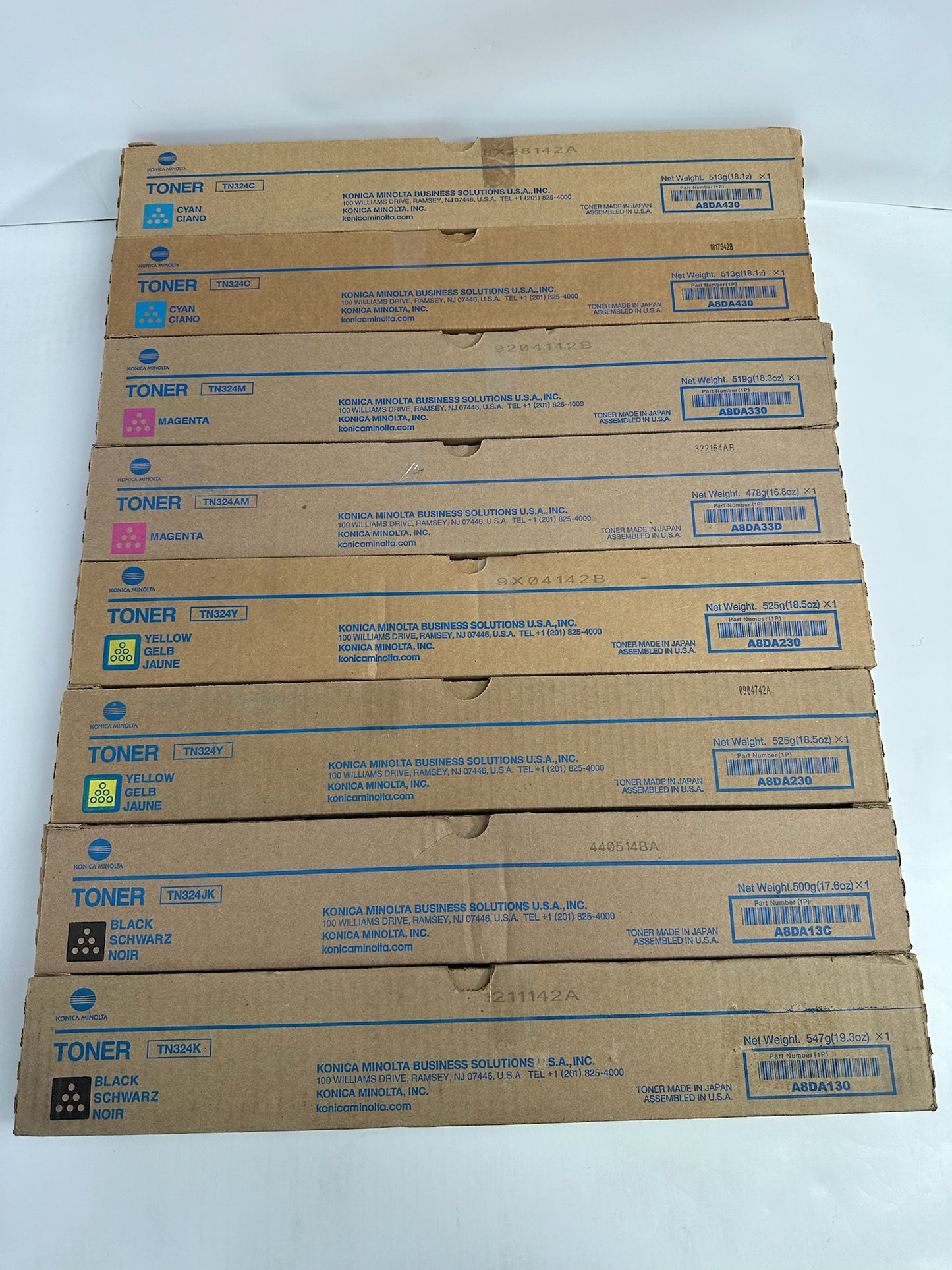 8 New Genuine Konica Minolta Bizhub C258,C308,C368 CCMMYYKK Toners TN324